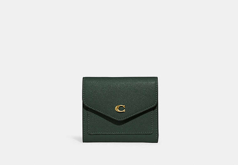 COACH®,WYN SMALL WALLET,Leather,Brass/Amazon Green,Front View image number 0