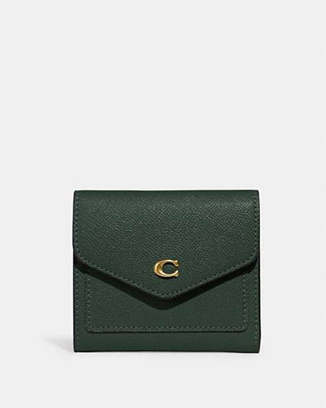 COACH®,WYN SMALL WALLET,Leather,Brass/Amazon Green,Front View