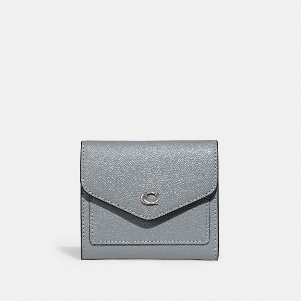 COACH®,WYN SMALL WALLET,Crossgrain Leather,Silver/Grey Blue,Front View