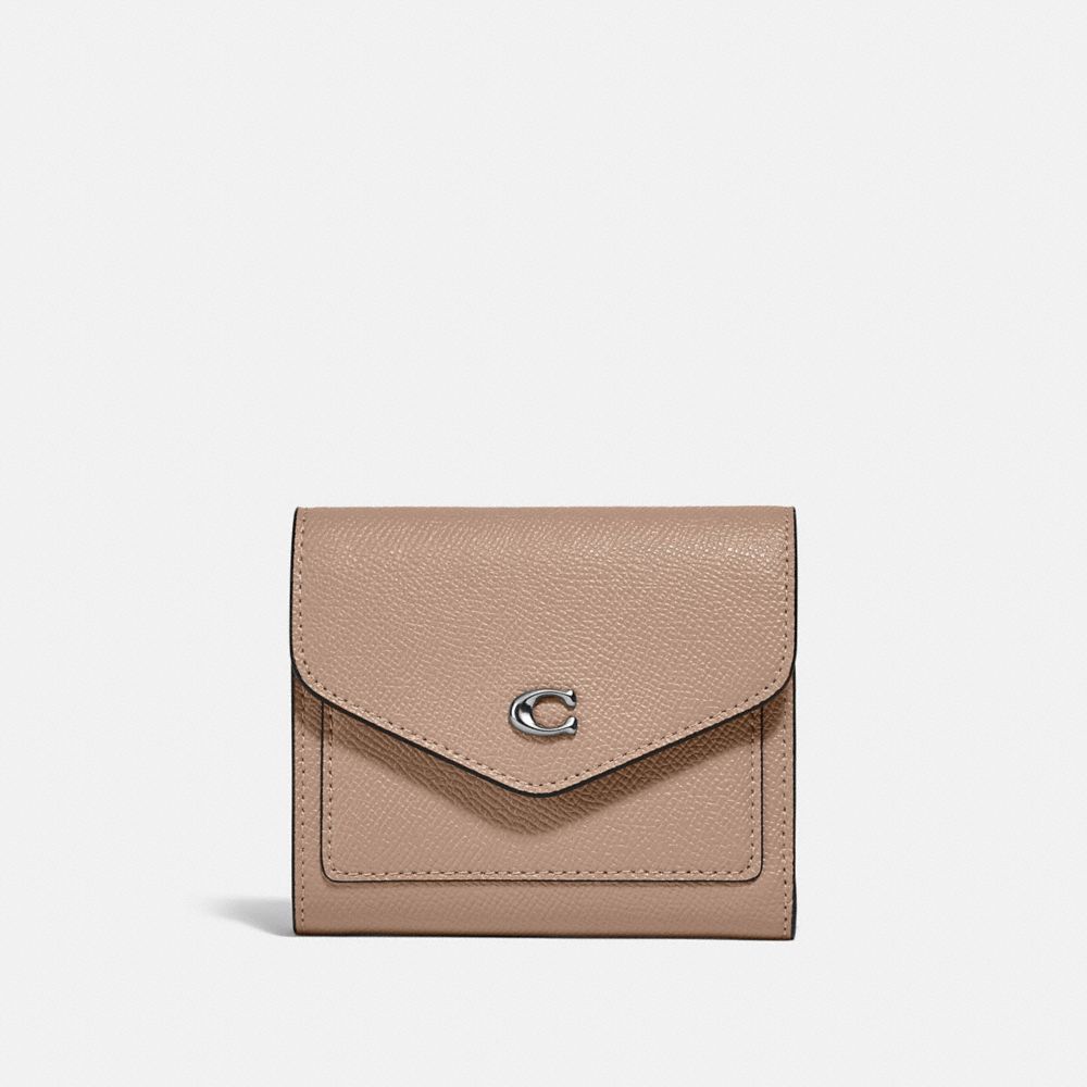 COACH®,WYN SMALL WALLET,Crossgrain Leather,Light Antique Nickel/Taupe,Front View
