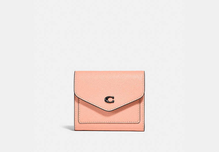 COACH®,WYN SMALL WALLET,Crossgrain Leather,Pewter/Faded Blush,Front View