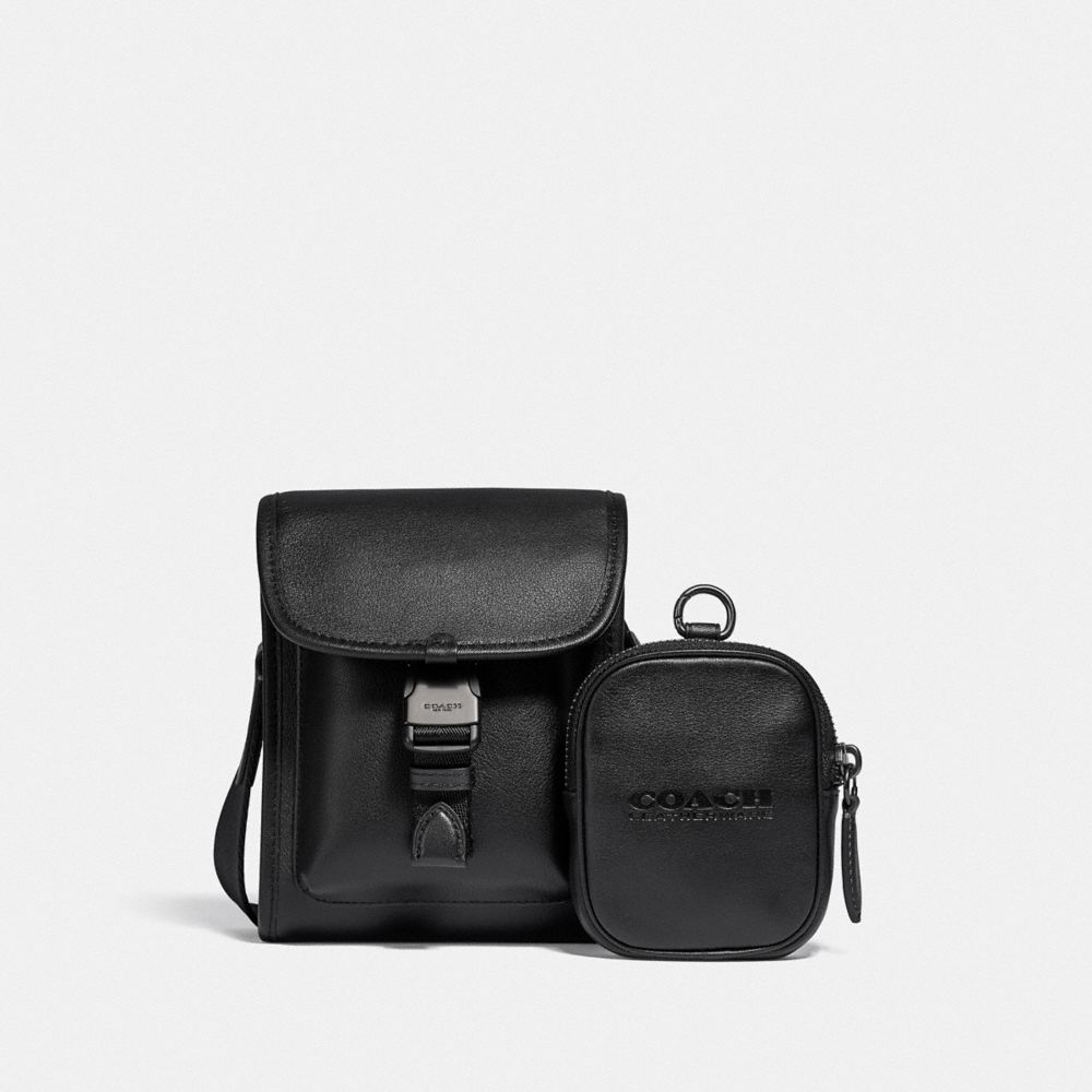 COACH®,CHARTER NORTH/SOUTH CROSSBODY WITH HYBRID POUCH,Smooth Leather,Mini,Black,Front View image number 0