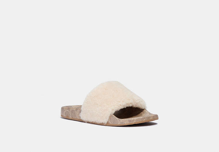 COACH®,ULLA SLIDE,Shearling,Ivory,Front View