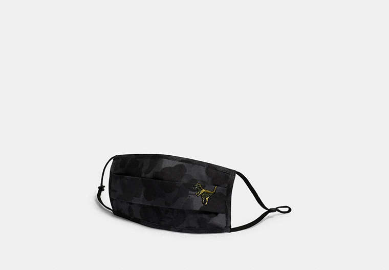 COACH®,REXY FACE MASK WITH CAMO PRINT,Mixed Material,Black,Front View
