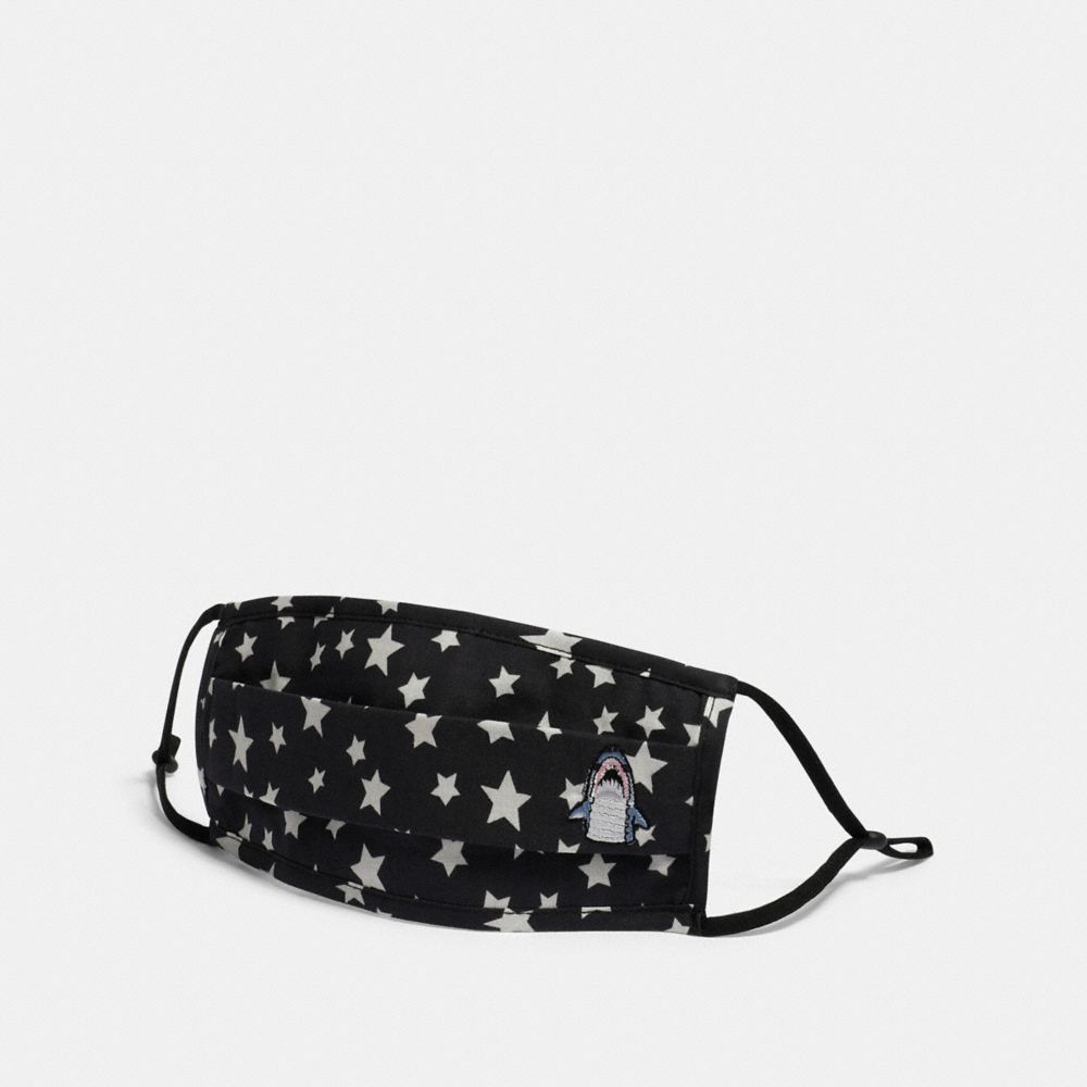 COACH®,SHARKY FACE MASK WITH STAR PRINT,Black,Front View image number 0