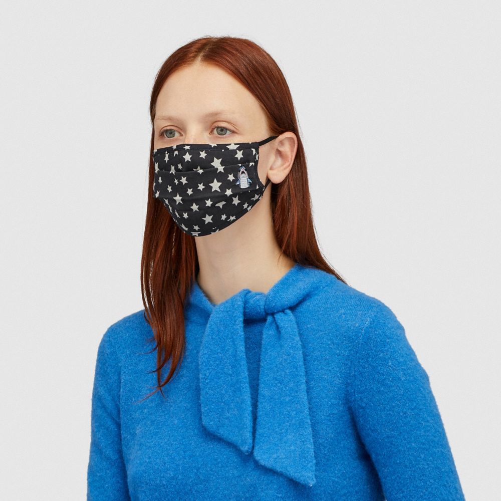 COACH®,SHARKY FACE MASK WITH STAR PRINT,Black,Detail View