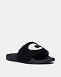 COACH®,ULLA SLIDE,Shearling/Fabric,Black,Front View