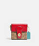 COACH®,LUNAR NEW YEAR SQUARE BAG 10 IN SIGNATURE CANVAS,Signature Coated Canvas/Smooth Leather,Mini,Brass/Tan Electric Red Multi,Front View