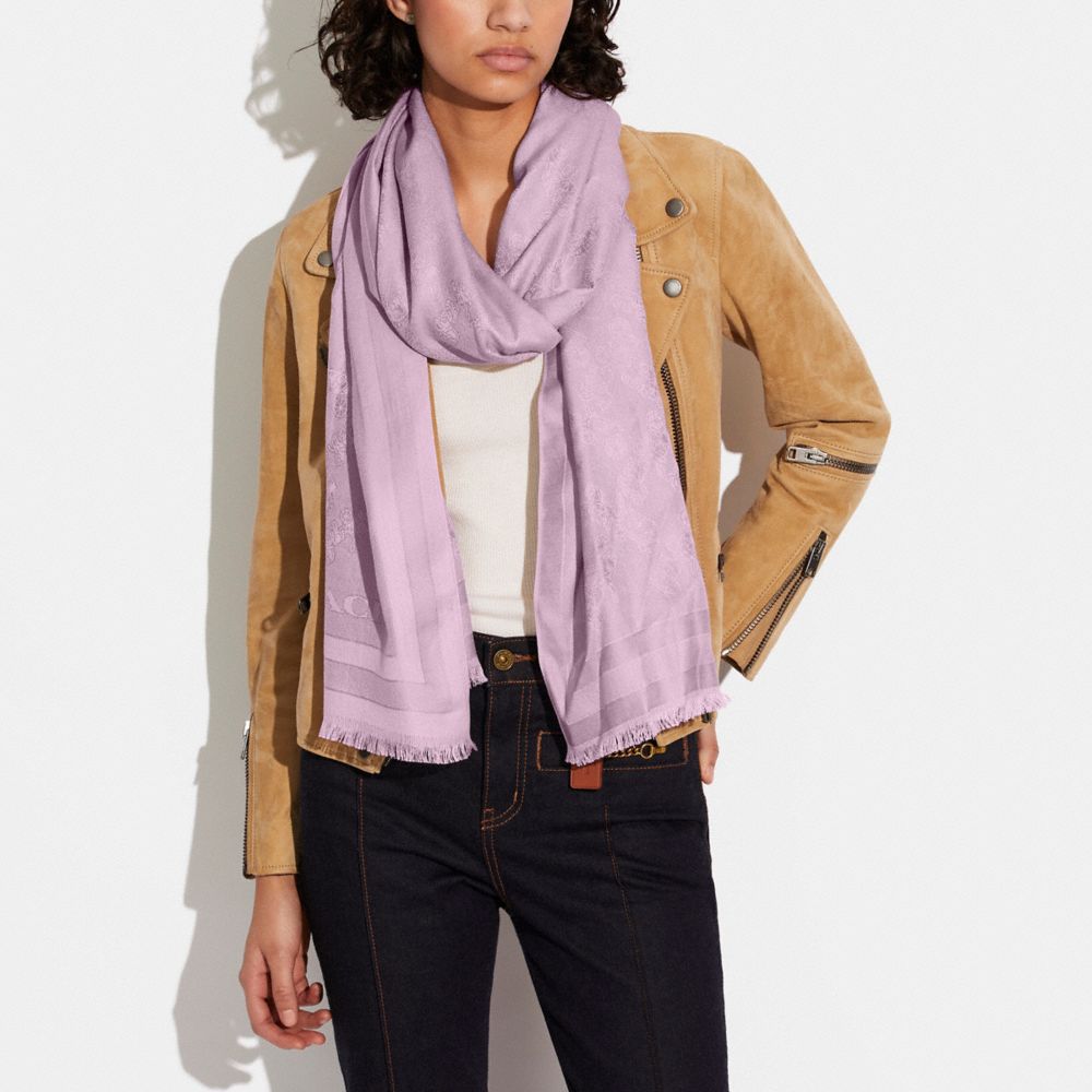 COACH®,Horse And Carriage Print Jacquard Stole,Silk,Cotton,Rectangle,Frayed,Casual,,Detail View