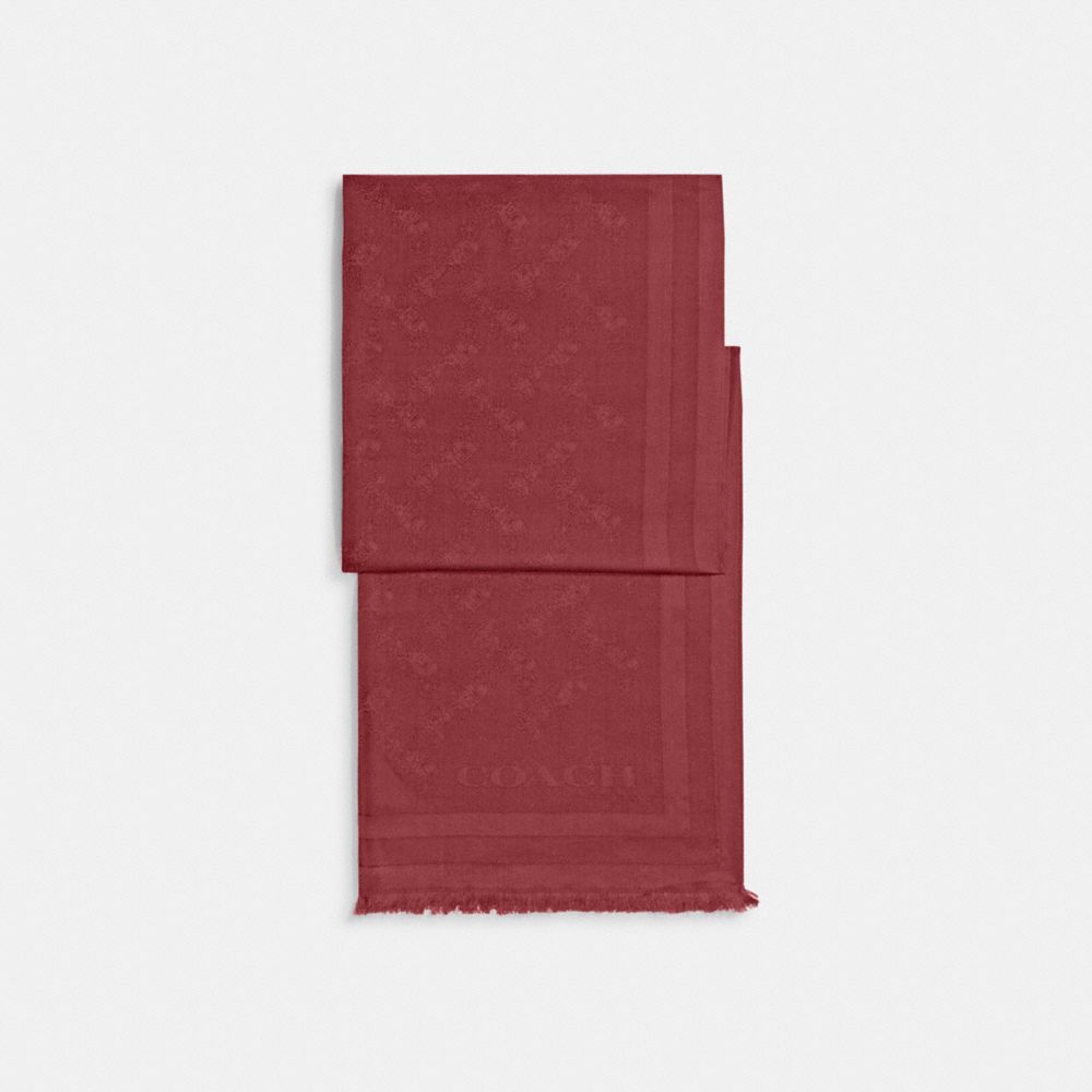 COACH®,ÉTOLE AVEC IMPRIMÉ CHEVAL ET CALÈCHE EN JACQUARD,Jacquard,Rouge vin,Front View