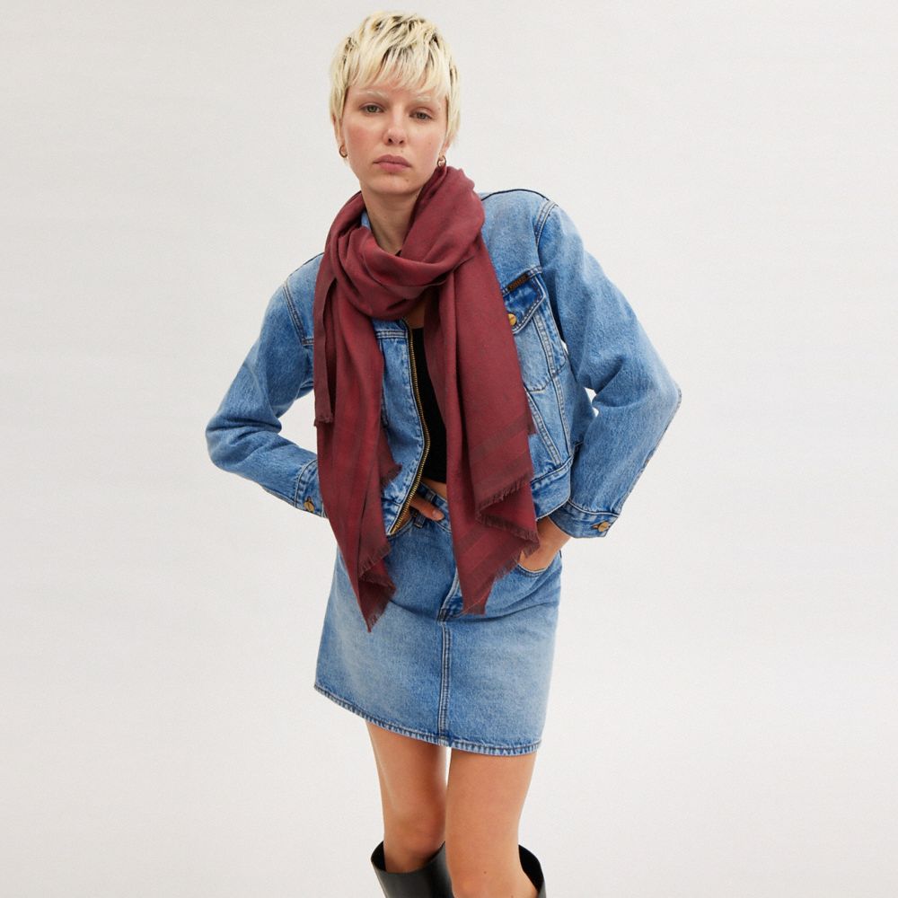 COACH®,ÉTOLE AVEC IMPRIMÉ CHEVAL ET CALÈCHE EN JACQUARD,Jacquard,Rouge vin,Detail View