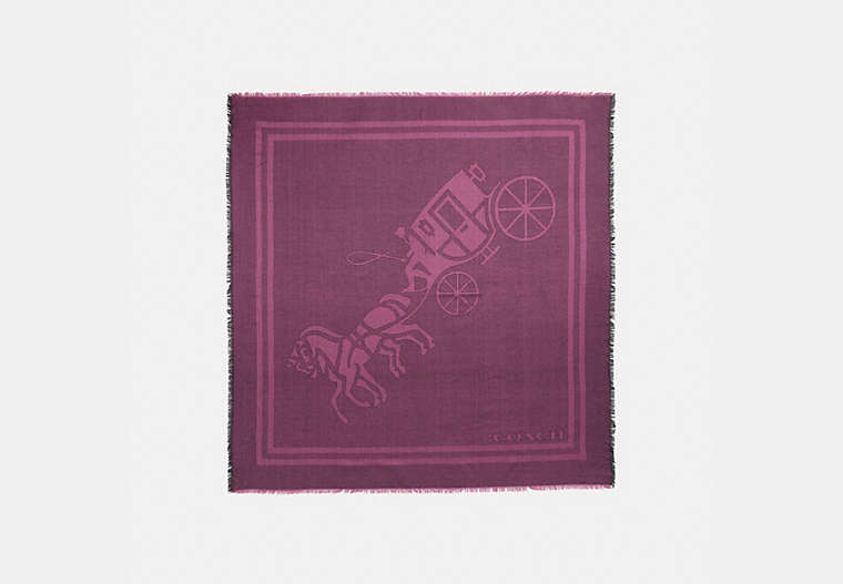 COACH®,HORSE AND CARRIAGE PRINT JACQUARD OVERSIZED SQUARE SCARF,Silk/Cotton,Black Cherry,Front View