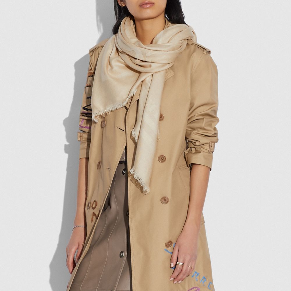 COACH®,Horse And Carriage Print Jacquard Oversized Square Scarf,,Detail View