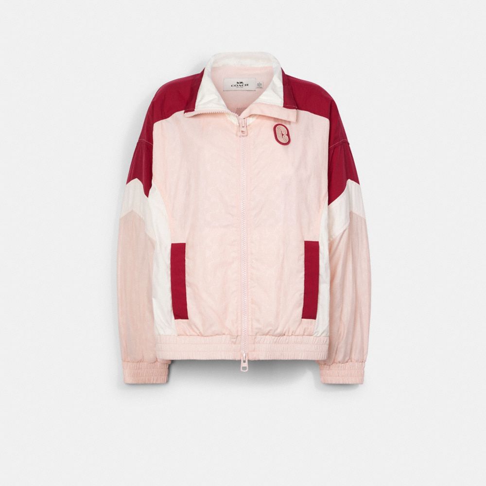 COACH®,COLORBLOCK SIGNATURE TRACK JACKET,Other,Crystal Pink Multi,Front View