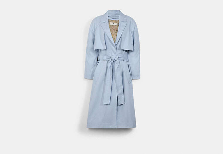 COACH®,LIGHTWEIGHT TRENCH COAT WITH SIGNATURE FLORAL PRINT LINING,cotton,Sky,Front View