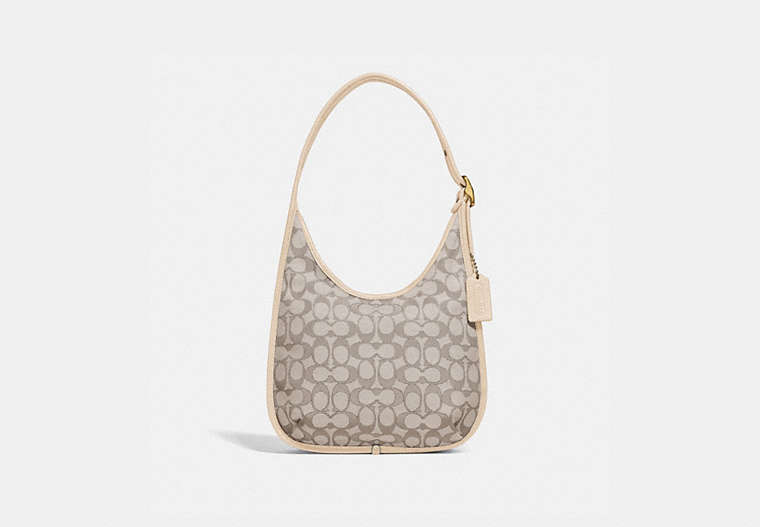 COACH®,ERGO SHOULDER BAG IN SIGNATURE JACQUARD,Jacquard/Smooth Leather,Medium,Brass/Stone Ivory,Front View