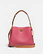COACH®,WILLOW SHOULDER BAG IN COLORBLOCK,Pebble Leather,Medium,Brass/Rouge Multi,Front View