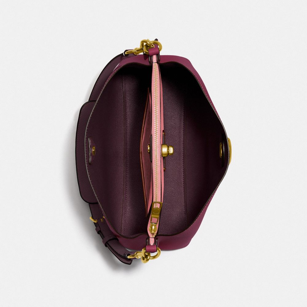 COACH®,WILLOW SHOULDER BAG IN COLORBLOCK,Refined Pebble Leather,Medium,Brass/Black Cherry Multi,Inside View,Top View