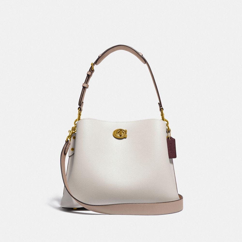 COACH®,WILLOW SHOULDER BAG IN COLORBLOCK,Refined Pebble Leather,Medium,Brass/Chalk Multi,Front View