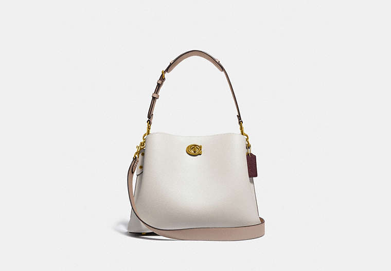 COACH®,WILLOW SHOULDER BAG IN COLORBLOCK,Pebble Leather,Medium,Brass/Chalk Multi,Front View image number 0