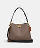 COACH®,WILLOW SHOULDER BAG IN COLORBLOCK,Pebble Leather,Medium,Brass/Dark Stone,Front View