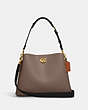 COACH®,WILLOW SHOULDER BAG IN COLORBLOCK,Pebble Leather,Medium,Brass/Dark Stone,Front View