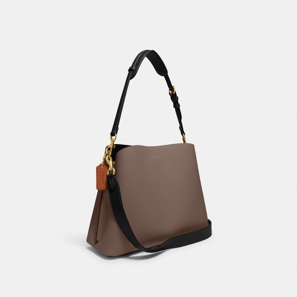 COACH®,WILLOW SHOULDER BAG IN COLORBLOCK,Refined Pebble Leather,Medium,Brass/Dark Stone,Angle View