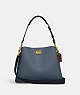 COACH®,WILLOW SHOULDER BAG IN COLORBLOCK,Pebble Leather,Medium,Brass/Denim,Front View