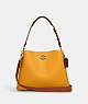 COACH®,WILLOW SHOULDER BAG IN COLORBLOCK,Pebble Leather,Medium,Brass/Buttercup Multi,Front View