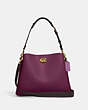 COACH®,WILLOW SHOULDER BAG IN COLORBLOCK,Pebble Leather,Medium,Brass/Deep Berry Multi,Front View