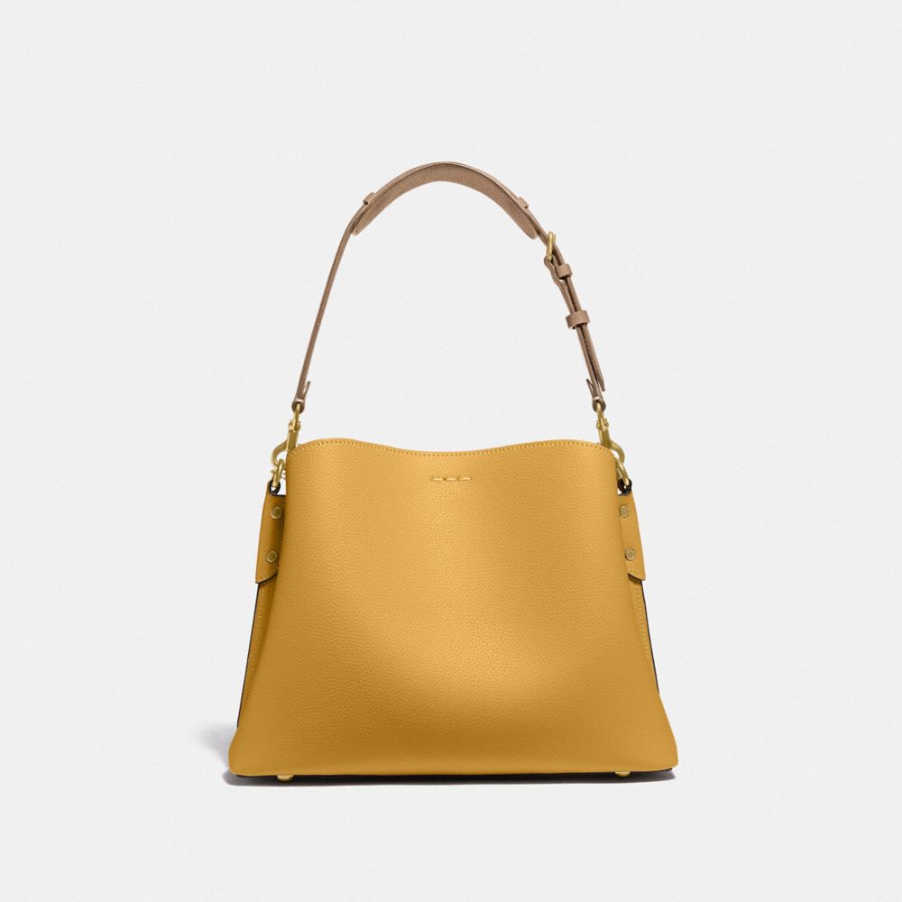 COACH®,Willow Shoulder Bag In Colorblock,Leather,Shoulder Bag,Logo,Metal,Casual,Mustard,Back View