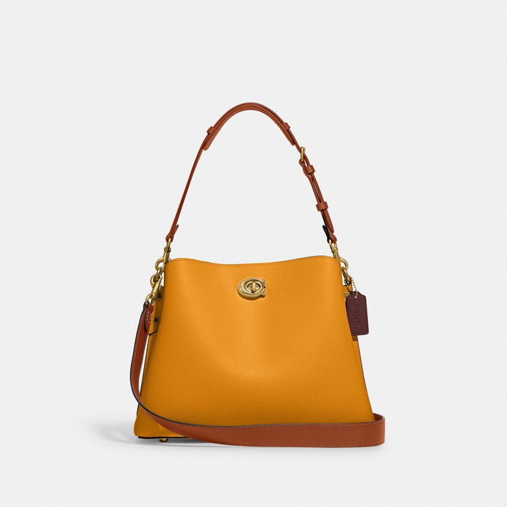 安心国内即発 COACH COLORBLOCK LEATHER WILLOW ミニショルダー COACH Colorblock Leather Willow Bucket, Dark Stone, One Size