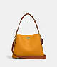 COACH®,WILLOW SHOULDER BAG IN COLORBLOCK,Pebble Leather,Medium,Brass/Faded Orange Multi,Front View