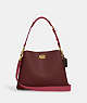 COACH®,WILLOW SHOULDER BAG IN COLORBLOCK,Pebble Leather,Medium,Brass/Wine,Front View