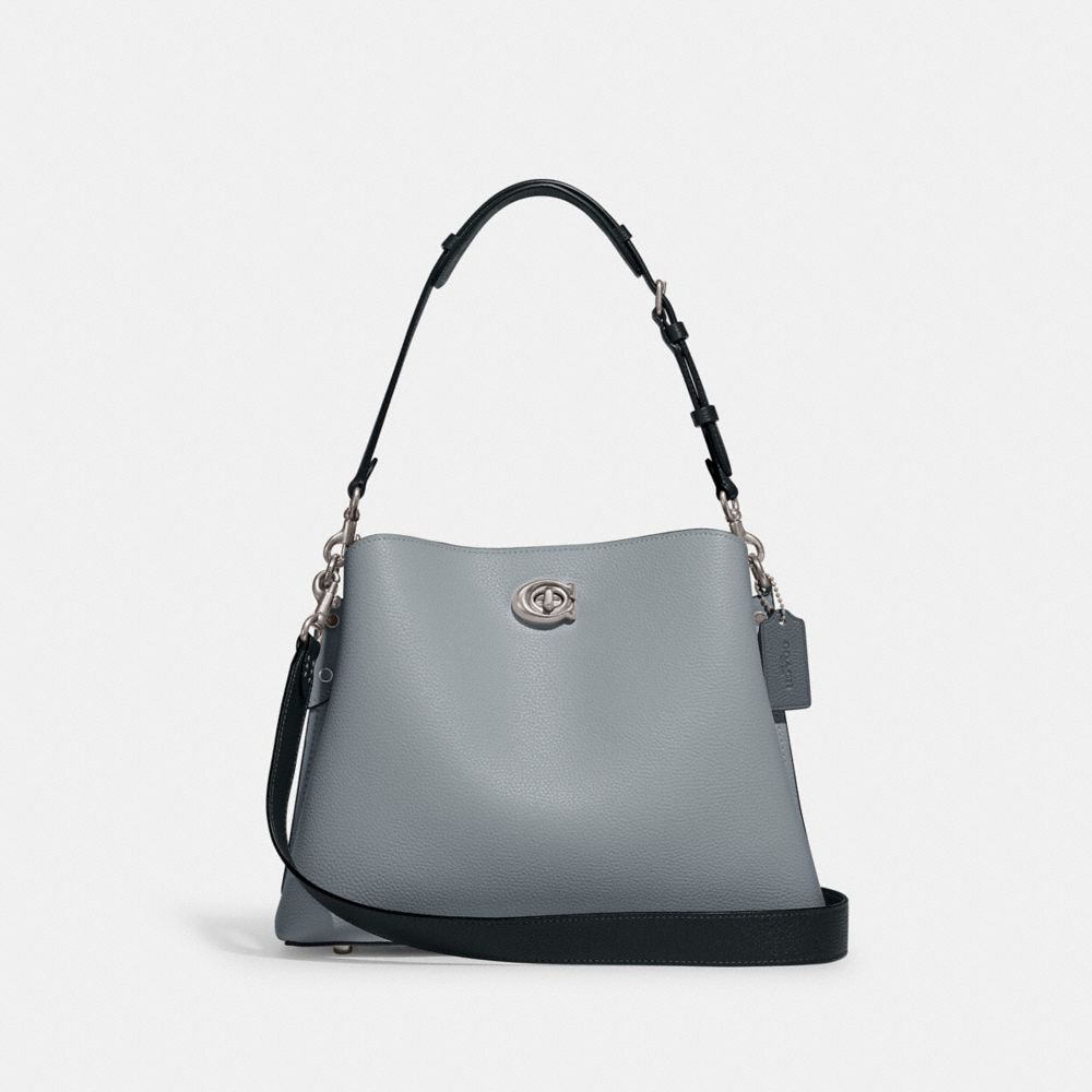 COACH®,WILLOW SHOULDER BAG IN COLORBLOCK,Refined Pebble Leather,Medium,Silver/Grey Blue Multi,Front View