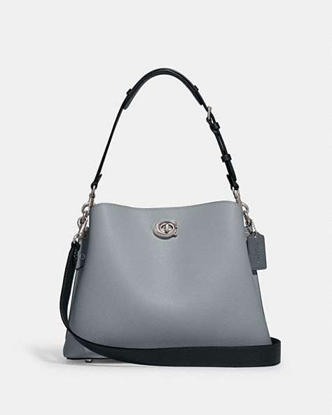 COACH®,WILLOW SHOULDER BAG IN COLORBLOCK,Refined Pebble Leather,Medium,Silver/Grey Blue Multi,Front View