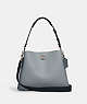 COACH®,WILLOW SHOULDER BAG IN COLORBLOCK,Pebble Leather,Medium,Silver/Grey Blue Multi,Front View