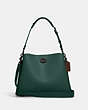 COACH®,WILLOW SHOULDER BAG IN COLORBLOCK,Pebble Leather,Medium,Pewter/Forest,Front View