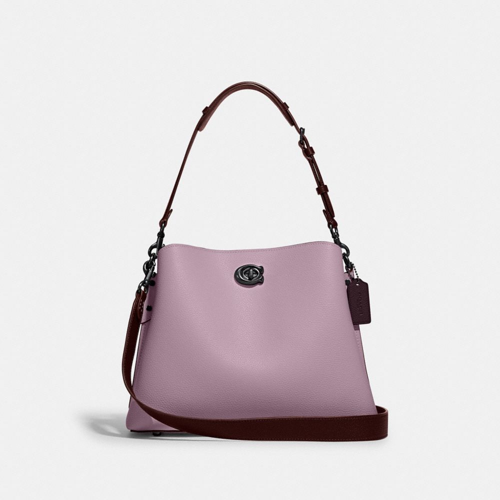 COACH®,Willow Shoulder Bag In Colorblock,Leather,Crossbody,Color Block,Logo,Ball Embellishment,Gold Metal,Casual,,Front View