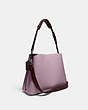 COACH®,WILLOW SHOULDER BAG IN COLORBLOCK,Pebble Leather,Medium,Pewter/Ice Purple Multi,Angle View