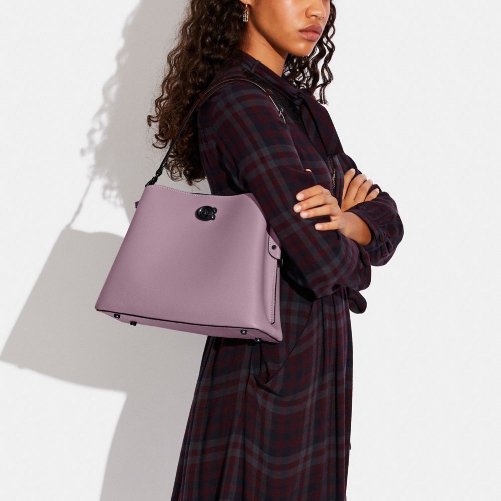 COACH®,Willow Shoulder Bag In Colorblock,Leather,Crossbody,Color Block,Logo,Ball Embellishment,Gold Metal,Casual,,Detail View