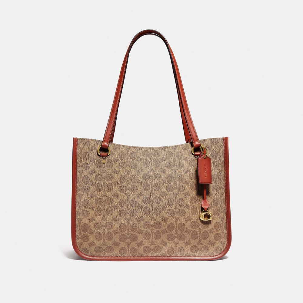COACH®,TYLER CARRYALL IN SIGNATURE CANVAS,Signature Coated Canvas,Large,Brass/Tan/Rust,Front View