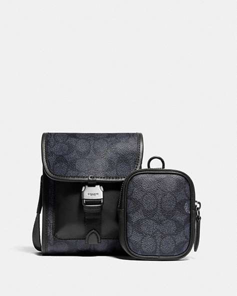 COACH®,CHARTER NORTH/SOUTH CROSSBODY WITH HYBRID POUCH IN SIGNATURE CANVAS,Signature Coated Canvas,Mini,Charcoal,Front View