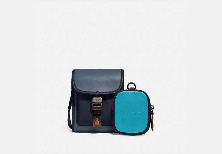 COACH®,CHARTER NORTH/SOUTH CROSSBODY WITH HYBRID POUCH IN COLORBLOCK,Smooth Leather,Mini,Blue Quartz Multi,Front View