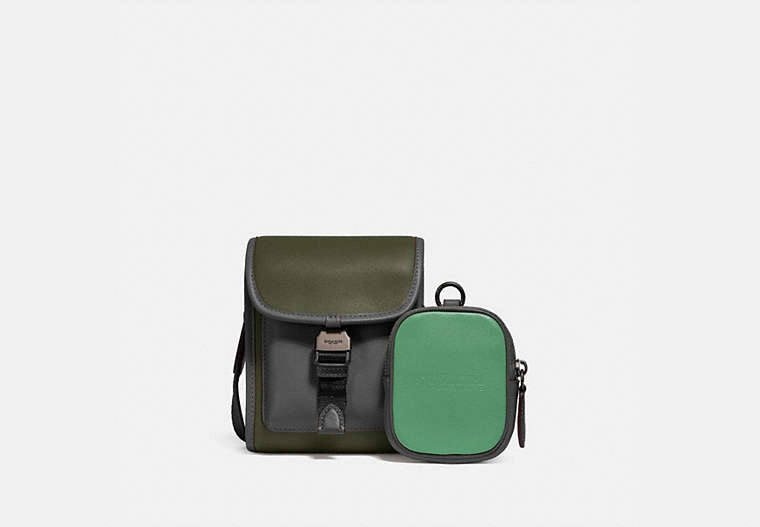 COACH®,CHARTER NORTH/SOUTH CROSSBODY WITH HYBRID POUCH IN COLORBLOCK,Smooth Leather,Mini,Dark Shamrock Multi,Front View