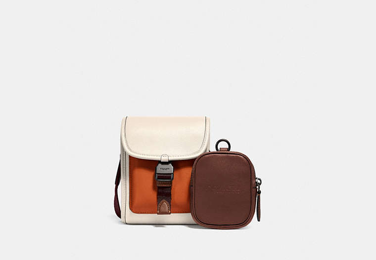 COACH®,CHARTER NORTH/SOUTH CROSSBODY WITH HYBRID POUCH IN COLORBLOCK,Smooth Leather,Mini,Spice Orange Multi,Front View