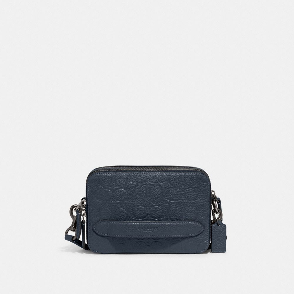 COACH®,SAC À BANDOULIÈRE CHARTER EN CUIR EXCLUSIF,Cuir galet,Denim sombre,Front View