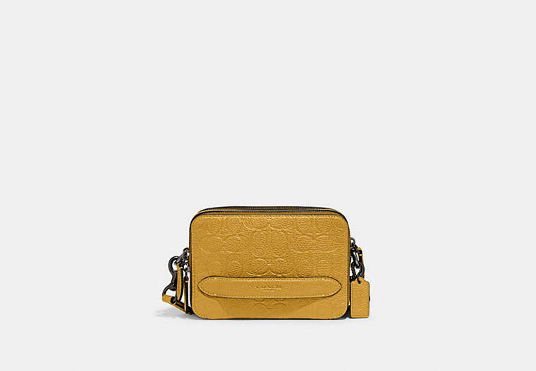 COACH®,CHARTER CROSSBODY IN SIGNATURE LEATHER,Pebble Leather,Mini,Yellow Gold,Front View image number 0
