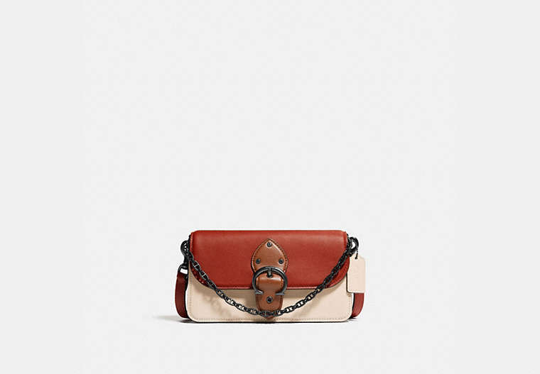 COACH®,BEAT CROSSBODY CLUTCH IN COLORBLOCK,Smooth Leather,Mini,Pewter/Red Sand Ivory Multi,Front View