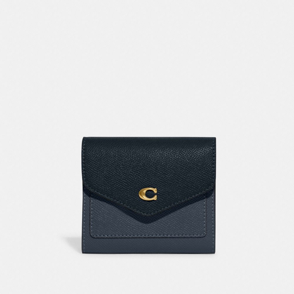 COACH®,WYN SMALL WALLET IN COLORBLOCK,Mini,Brass/Denim,Front View image number 0